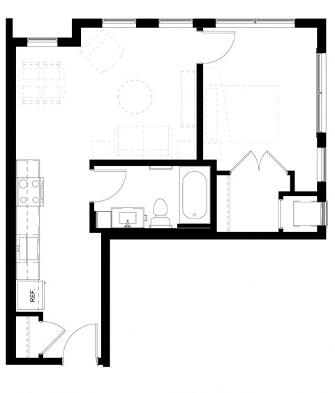 Floor plan for 1 bed, 1 bath, 549 sqft